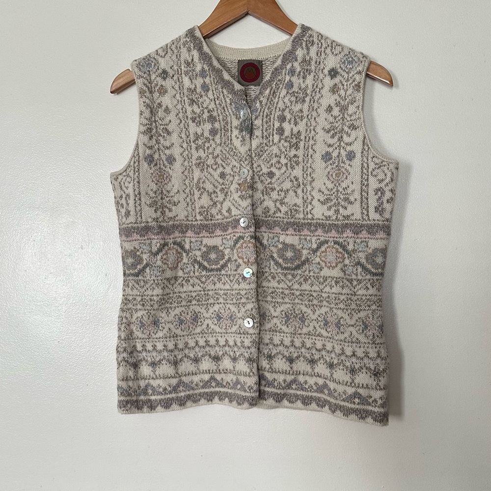Fair Isle Floral Alpaca Knit Sweater Vest Size Medium Cabin Cottage Preppy Boho